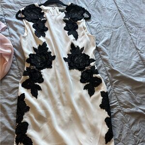 Tahari Black Floral on White Mini Dress